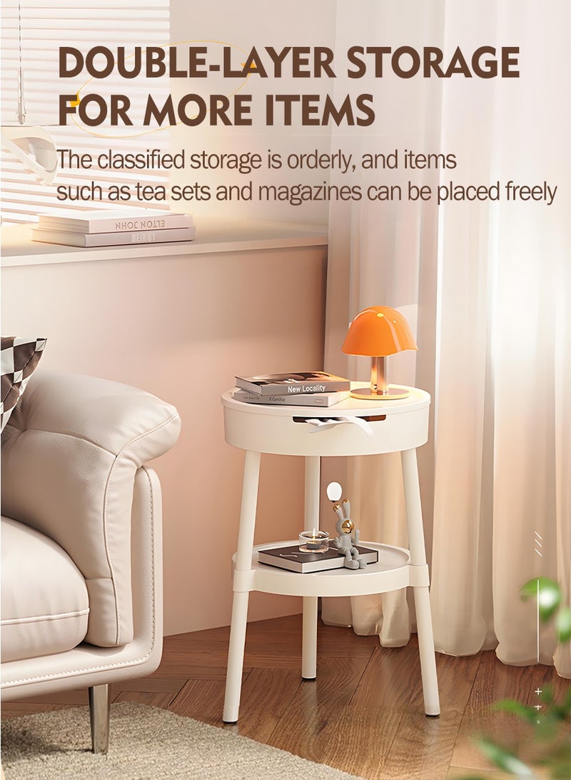 بيروي طاولة قهوة مودرن مينيمالست - طاولة جانبية مضغوطة، بتصميم ثنائي الطبقات + تخزين سري. أثاث متعدد الوظائف، مناسب للصالون، الغرفة النوم، المكتب و التِراس. مصنوعة من بلاستيك عالي الجودة، وسهلة التركيب. - Image 2